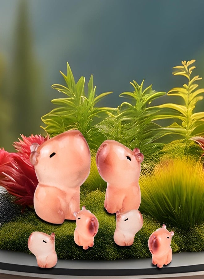 HOMICO Luminous Capybara Family Figurines 6 Pieces Mini Animals for Crafts Dollhouse Mini Resin Capybara for Dollhouse Fairy Garden Outdoor Decor Cake Toppers Decor - Image 5